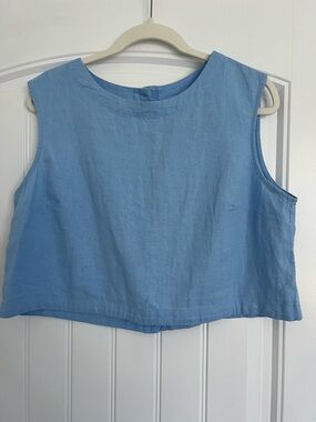 A New Day Light Blue Sleeveless Cropped Linen Blend Top Size M